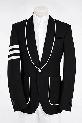 Peterson Classical Black Shawl Lapel One Button Prom Suits With White Pining
