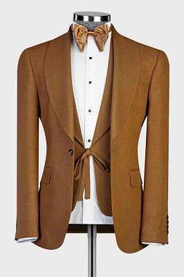 Nick Elegant Caramel Shawl Lapel Three Pieces Wedding Suits
