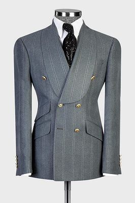 Osborn Formal Dark Gray Shawl Lapel Double Breasted Striped Business Suits