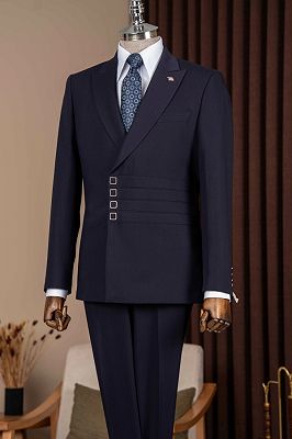 Paul Fancy Navy Peaked Lapel Pleating Business Suits