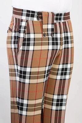 Quincy Decent Brown Plaid Peaked Lapel Double Breasted Business Suits_2
