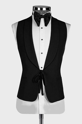 Charming Black Shawl Lapel No Button Vest