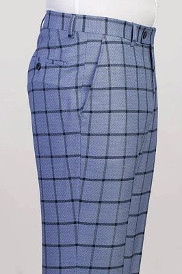 Myron Gentle Blue Plaid Notched Lapel Three Pieces Business Suits_2