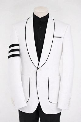 Phil Stylish White Shawl Lapel One Button Prom Suits With Black Pants And Pining
