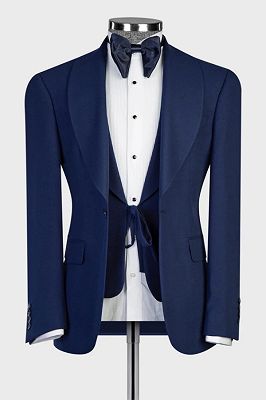 Nicholas Decent Navy Shawl Lapel Three Pieces Wedding Suits