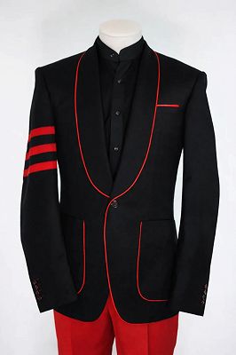 Phelps Mind Black Shawl Lapel One Button Prom Suits With Red Pants And Pining