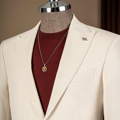 Palmer Bespoke Beige Striped Peaked Lapel Business Suits