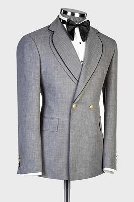 Pearson Elegant Gray Pining Notched Lapel Double Breasted Business Suits