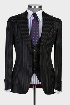 Newman Formal Black Striped Peaked Lapel Three Pieces Business Suits