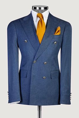 Philip Decent Navy Jacquard Peaked Lapel Double Breasted Business Suits
