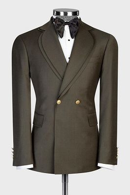 Perry Fashion Dark Olive Green Double Breasted Wedding Suits With Pining Notched Lapel