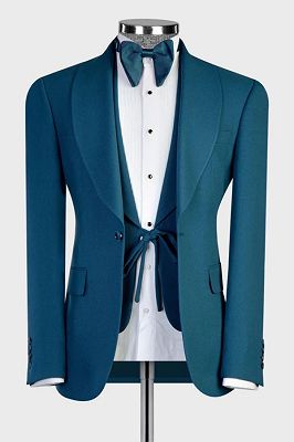 Omar Bespoke Teal Shawl Lapel Three Pieces Wedding Suits