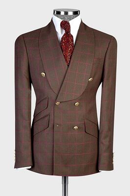 Osmond Charming Brown Plaid Shawl Lapel Double Breasted Business Suits