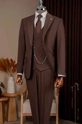 Owen Charming Brown Peaked Lapel Three Pieces Business Suits