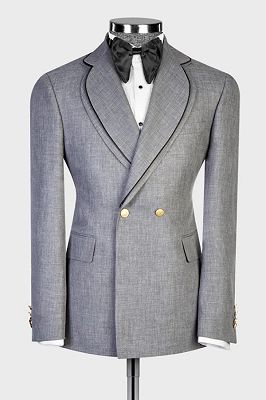 Pearson Elegant Gray Pining Notched Lapel Double Breasted Business Suits