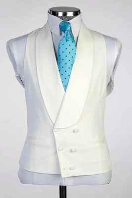 Simple White Shawl Lapel Double Breasted Vest