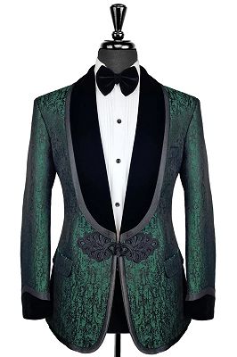 Riley Fancy Dark Green Jacquard Wedding Suits With Velvet Shawl Lapel