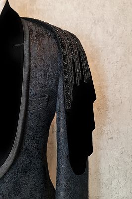 Rupert Chic Black Jacquard One Button Prom Suits With Beading Shawl