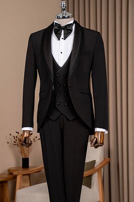 Rock Handsome Black Shawl Lapel Three Pieces Wedding Suits With Pining