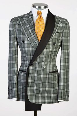 Reilly Mind Gray Plaid Peaked Lapel Double Breasted Business Suits