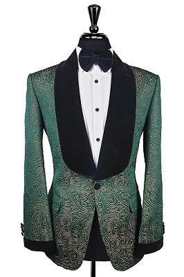 Roy Bespoke Dark Green Jacquard One Button Shawl Lapel Wedding Suits