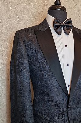 Regan Gentle Black Peaked Lapel One Button Jacquard Wedding Suits