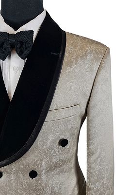 Robin Gentle Coffee Jacquard Double Breasted Prom Suits With Velvet Shawl Lapel