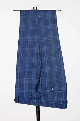 Rex Bespoke Dark Blue Plaid Peaked Lapel Double Breasted Business Suits