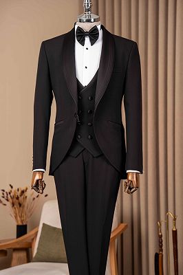 Sampson Decent Black Three Pieces Wedding Suits With Satin Shawl Lapel