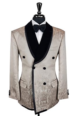 Robin Gentle Coffee Jacquard Double Breasted Prom Suits With Velvet Shawl Lapel