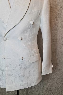Richard Charming White Jacquard Shawl Lapel Double Breasted Wedding Suits_2