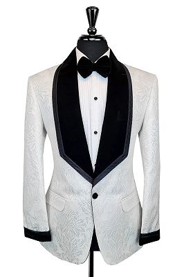 Reg Generous White Jacquard One Button Wedding Suits With Velvet Lapel