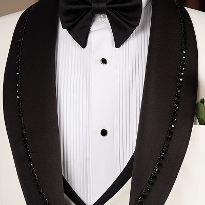 Rodney Bespoke White Three Pieces Wedding Suits With Beading Lapel