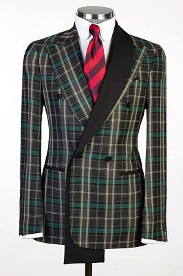 Reid Handsome Black Plaid Peaked Lapel Double Breasted Business Suits