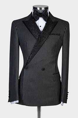 Rhodes Chic Black Striped Double Breasted Prom Suits With Sequins Lapel