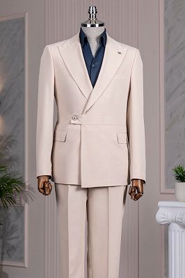 Ray Classical Beige Peaked Lapel One Button Prom Suits With Sash