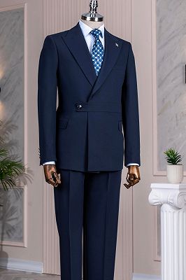 Ramsey Chic Navy Peaked Lapel Prom Suits With Sash