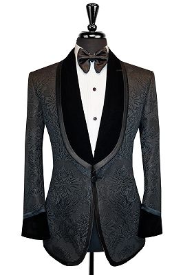 Reed Elegant Black Jacquard Shawl Lapel Wedding Suits With Velvet Cuffs