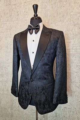 Regan Gentle Black Peaked Lapel One Button Jacquard Wedding Suits