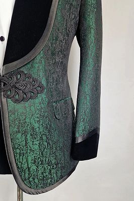 Riley Fancy Dark Green Jacquard Wedding Suits With Velvet Shawl Lapel_2