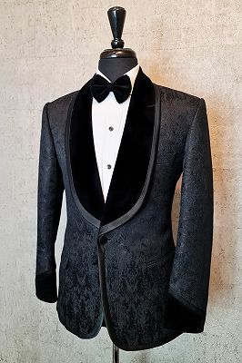 Reginald Modern Black Jacquard Shawl Lapel Wedding Suits