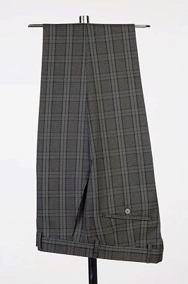 Reuben Stylish Black Plaid Peaked Lapel Double Breasted Business Suits_2