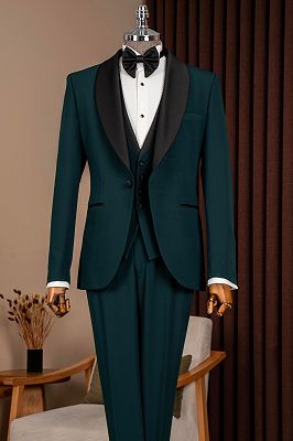 Ryan Fancy Dark Green Three Pieces Shaw Lapel Wedding Suits