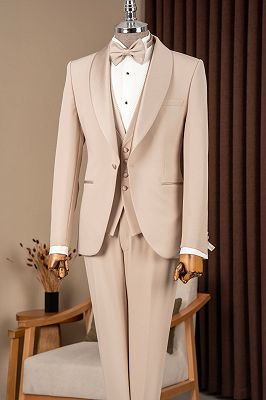 Sam Fashion Beige Three Pieces Shawl Lapel Wedding Suits