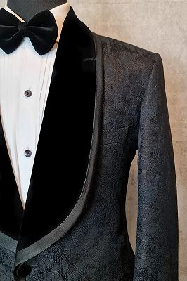 Reginald Modern Black Jacquard Shawl Lapel Wedding Suits