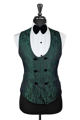 Bespoke Dark Green Jacquard Double Breasted Vest