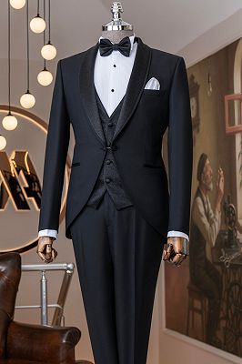 Sebastian Bespoke Black Shawl Lapel Three Pieces Prom Suits