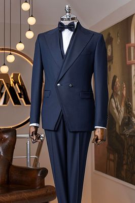 Russell Stylish Navy Peaked Lapel Double Breasted Prom Suits