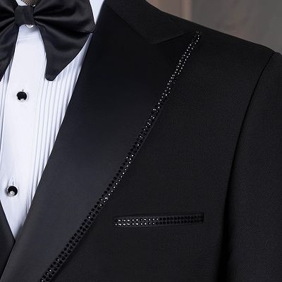 Spencer Stylish Black Peaked Lapel Prom Suits With Black Rhinestones