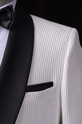 Saxon Gentle White Corduroy Double Breasted Prom Suits With Black Shawl Lapel